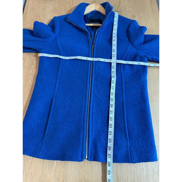 Womens Lands End Wool Blend Coat Jacket Blue Zip Front Size 10 Classic Preppy - Picture 10 of 10